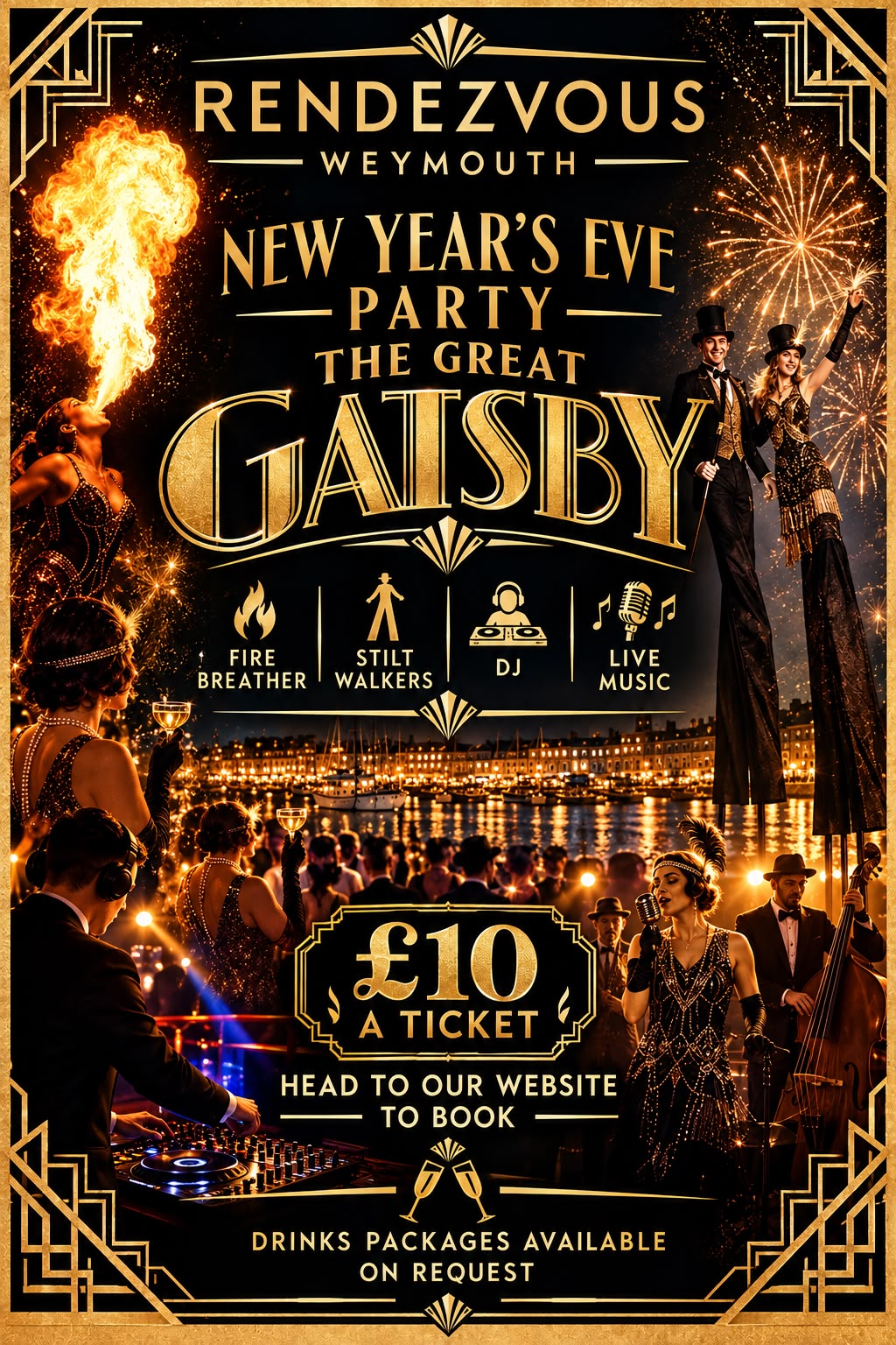 The Great Gatsby New Year's Eve Party poster — £10 a ticket at Rendezvous Weymouth
