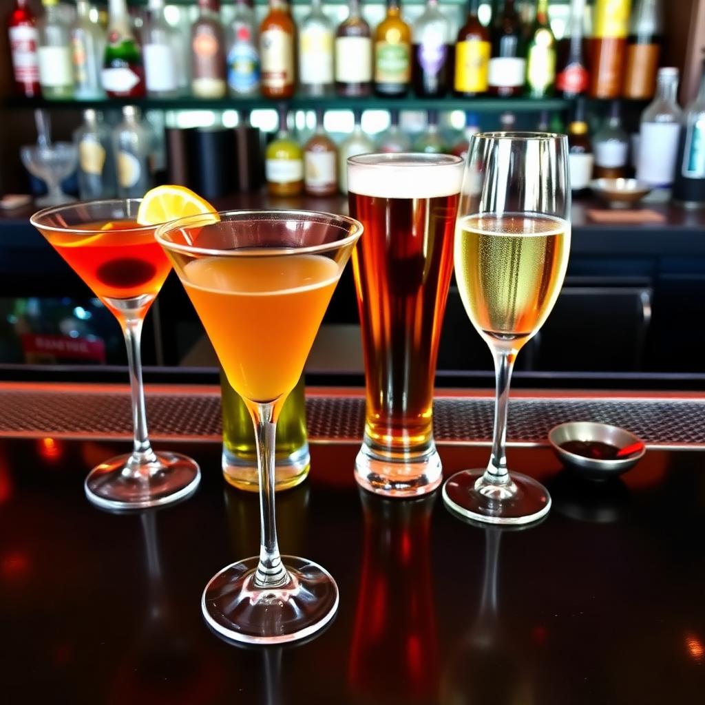 Bottomless cocktails, pints and prosecco on a bar counter