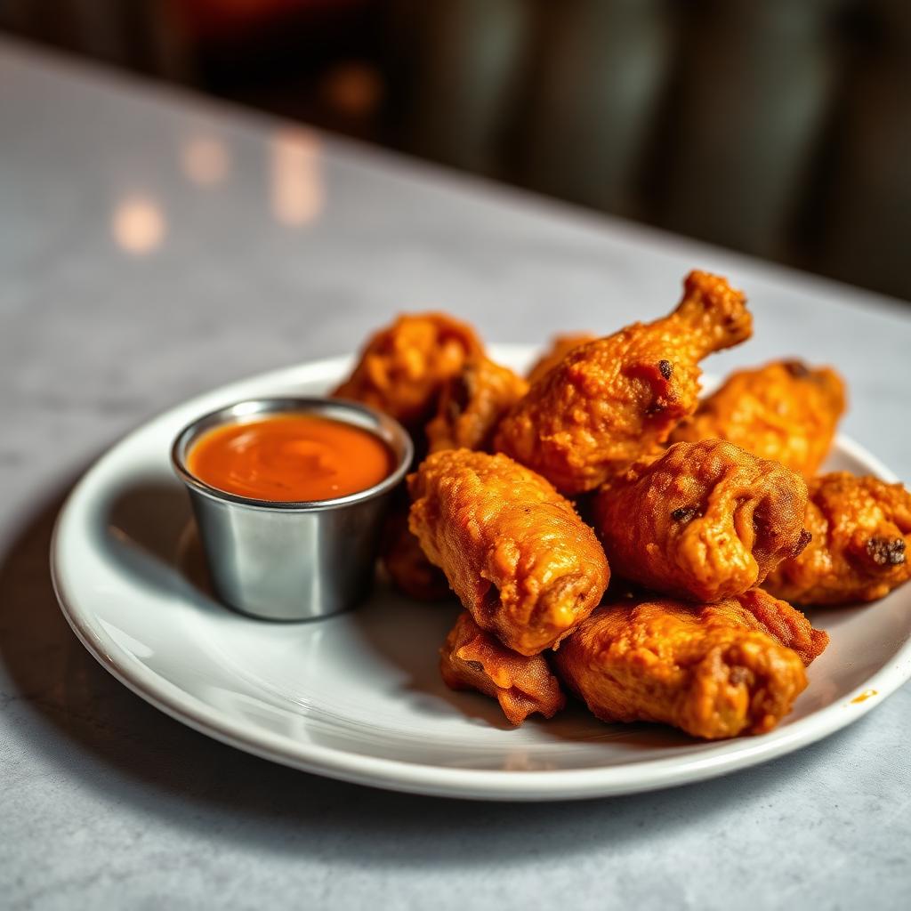 Crispy buffalo chicken wings with dipping sauce