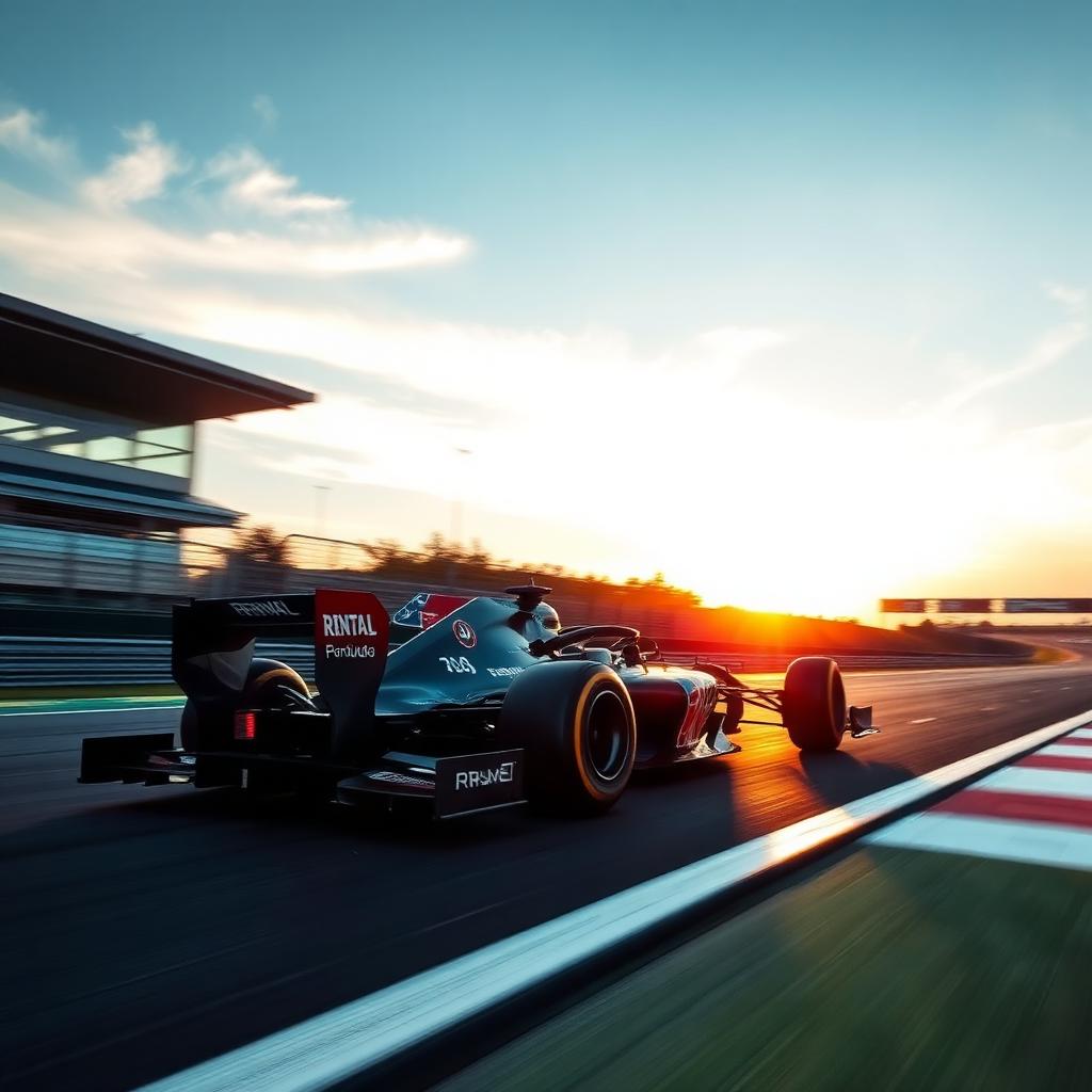 Formula 1 race car on track at sunset